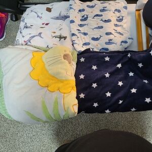 Used Miscellaneous Baby Blankets Sharks, Whales, Lion, Stars - 4 total
